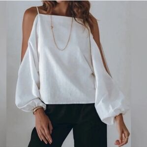 Pampelone Resortwear Drop Shoulder Linen Top White Size Small